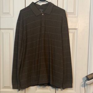 Dark Charcoal Long-Sleeve Polo Shirt with Textured Knit